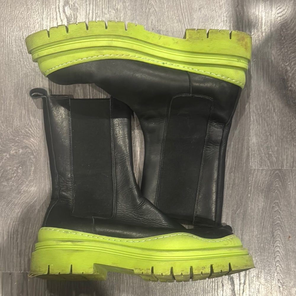 Black Leather Boots with Neon Green Soles